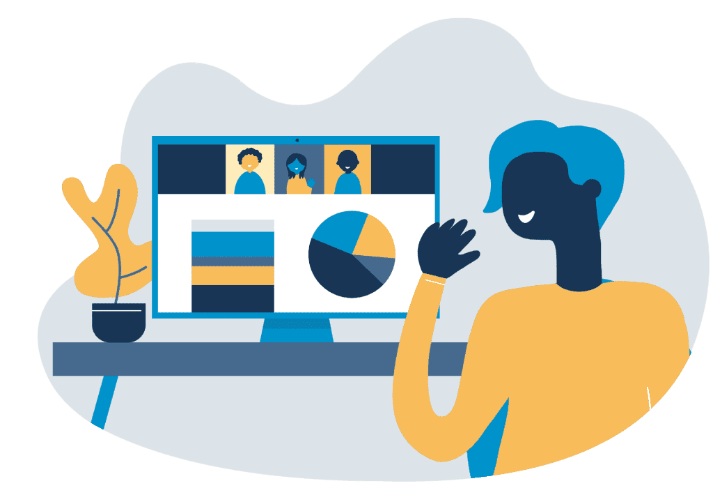 Illustration of person using a computer for a video conference